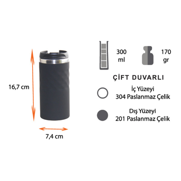 Termos Tipi Çelik Bardak 300 Ml