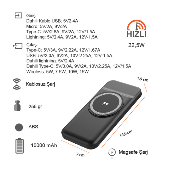 Hızlı Wireless Şarj Magsafe 10000 Mah