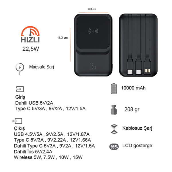 Hızlı Wireless Şarj Magsafe 10000 Mah