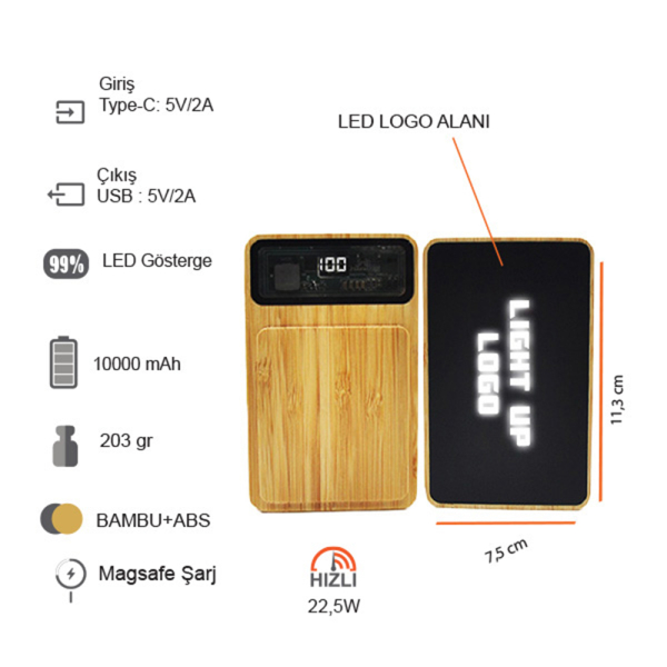 Işıklı Logo Bambu Magsafe 10000 Mah